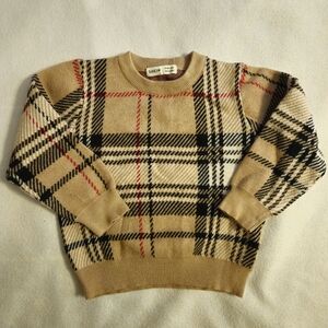 3/$15 SHEIN Tan Plaid Boy's Crewneck Sweater